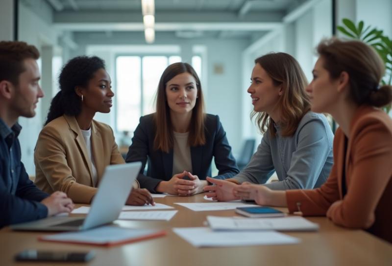 Lionheart Sports Management team discussing strategy in a modern office