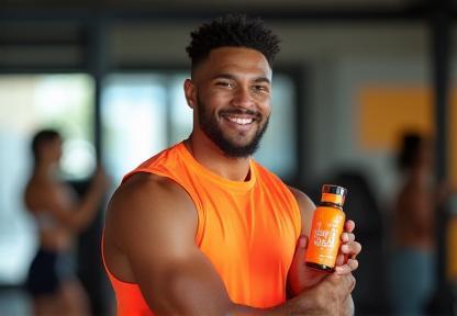 Athlete posing with a branded product